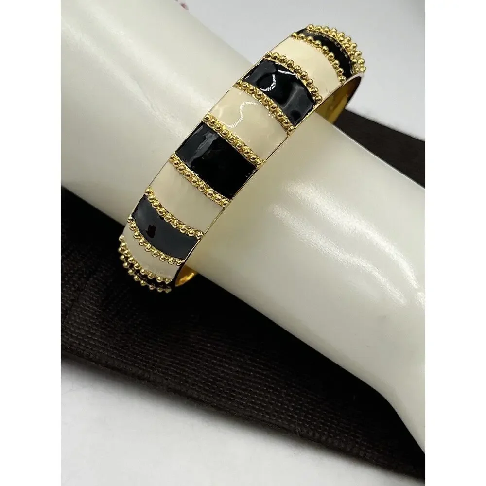 Kate‎ Spade Harbor Lights Stripe Bracelet Black Cream Ivory Striped Flag Bangle - Picture 5 of 12